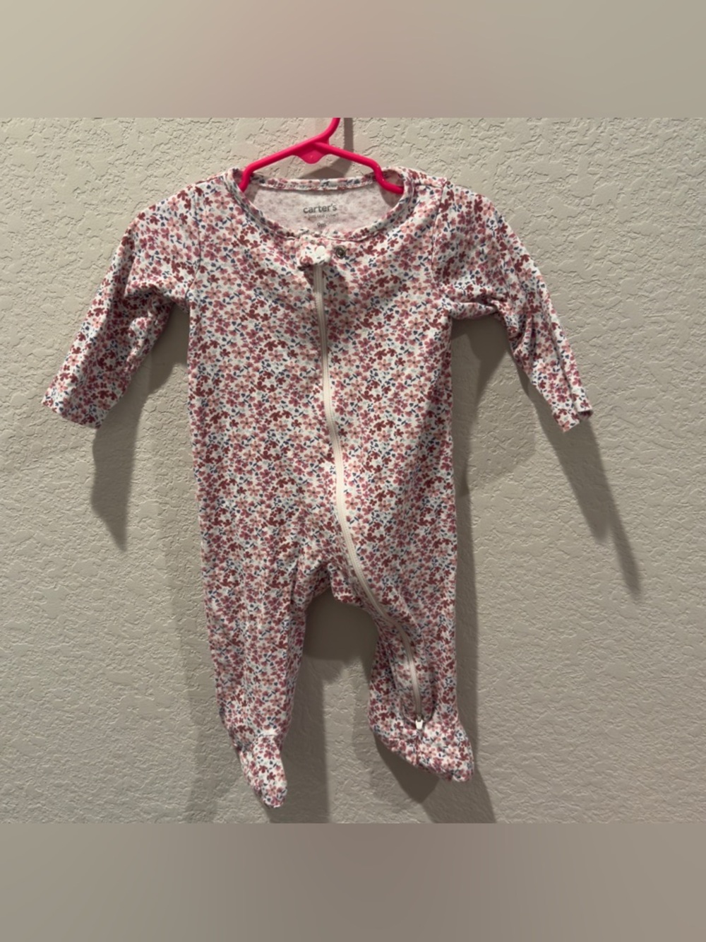Carter's Pink and Coral Floral Zip-Front Footed One-Piece